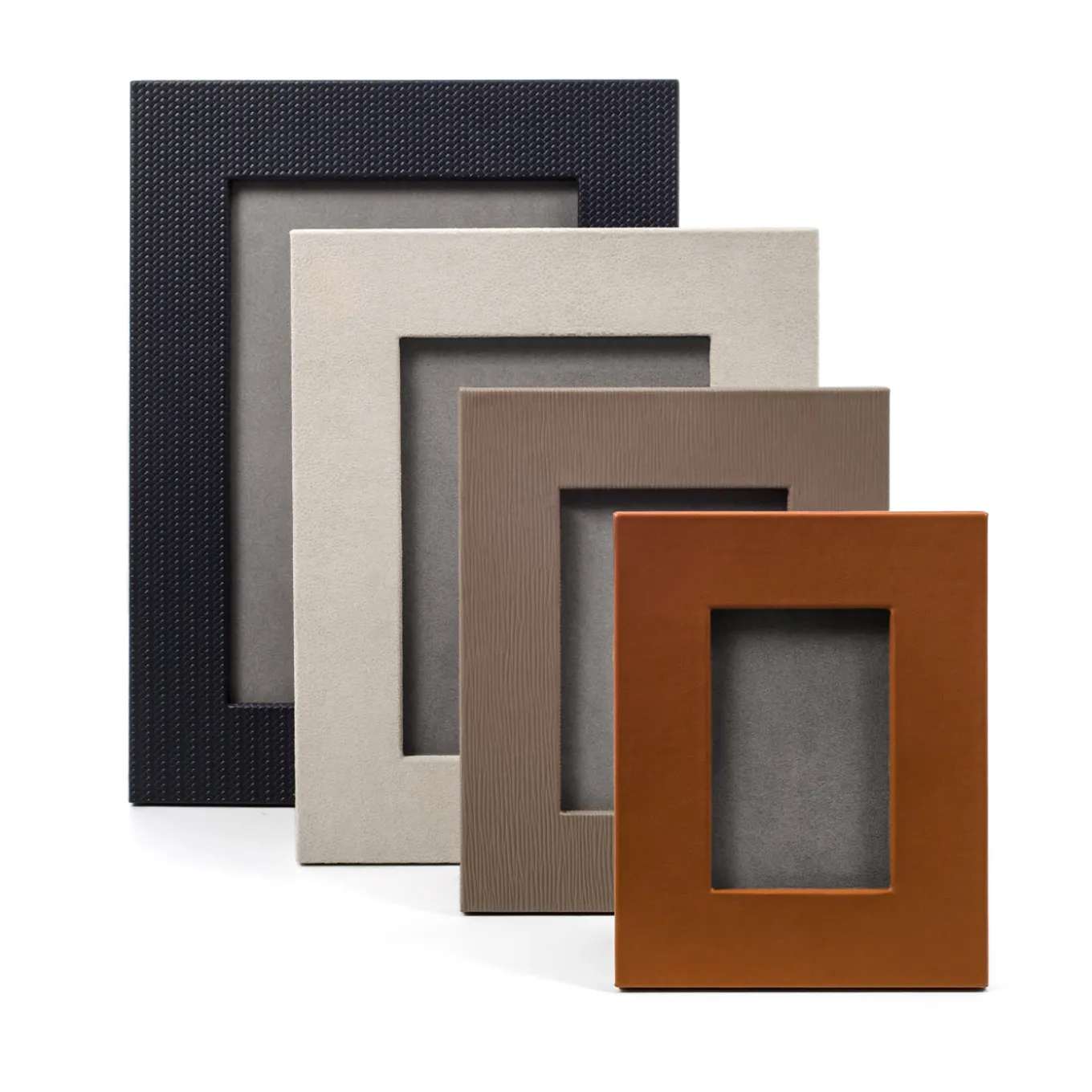 Cornice rettangolare piccola in pelle color taupe