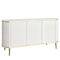 Credenza Bianca a 3 Ante con Dettagli in Canneté e Accenti Dorati