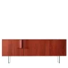 Credenza Book in noce rosso con ripiani in vetro