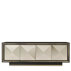 Credenza Roland in Legno Beige e Ottone a 4 Ante