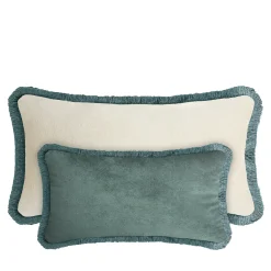 Cuscino Happy in velluto bianco e verde verde acqua per coppie