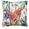 Cuscino in lino Animalia con giraffe e fiori blu