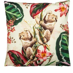 Cuscino in lino Animalia con Koala e fiori rosa