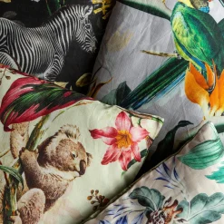 Cuscino in lino Animalia con Koala e fiori rosa