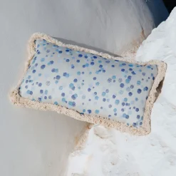 Cuscino piccolo Celeste e frange blu