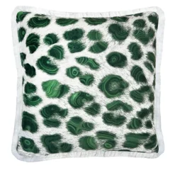 Cuscino quadrato con frange Spotted Malachite di Carlo Rampazzi