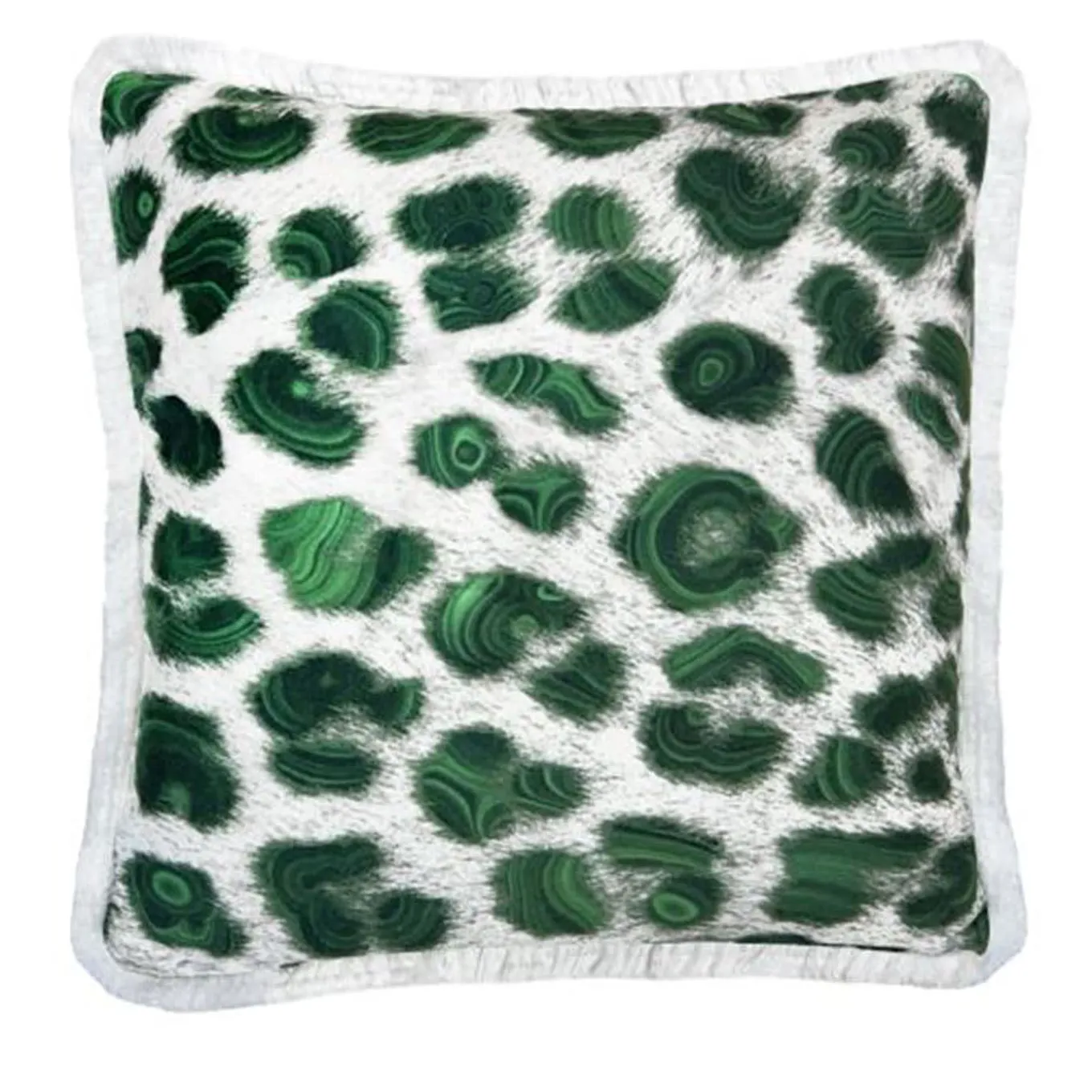 Cuscino quadrato con frange Spotted Malachite di Carlo Rampazzi