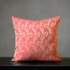 Cuscino quadrato in lino e seta Dresda Floral Coral