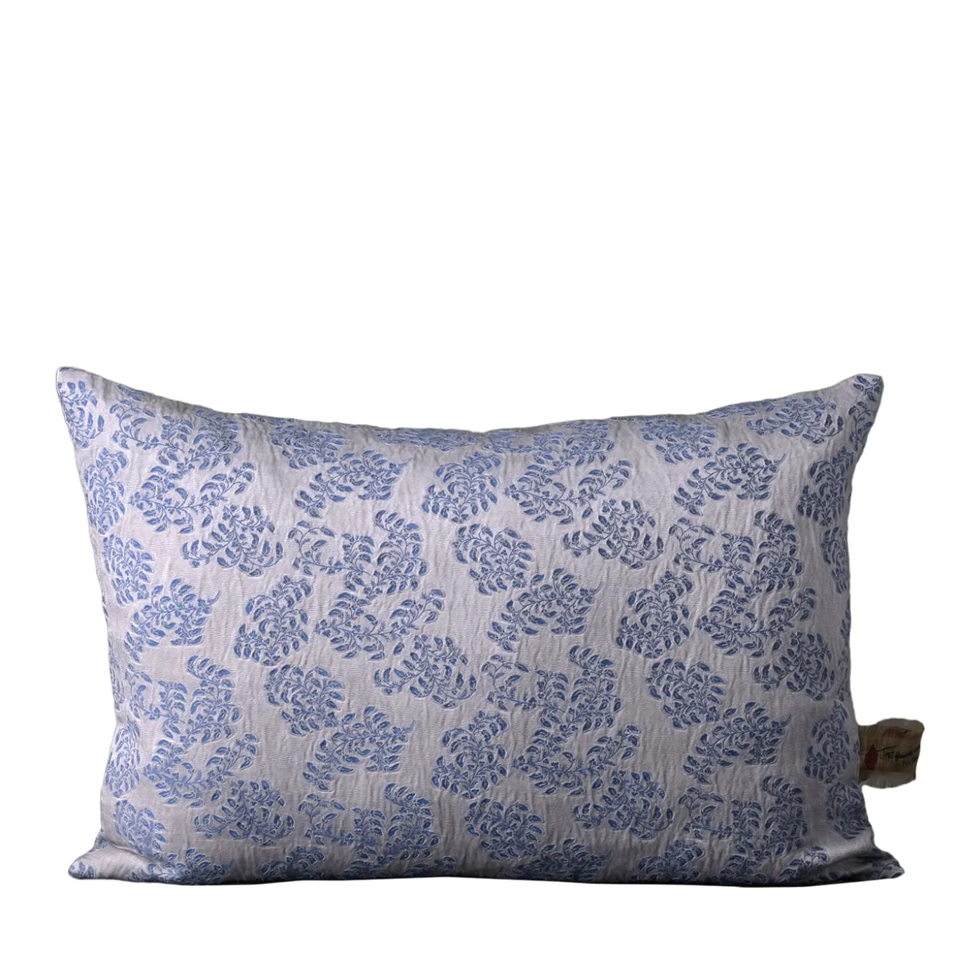 Cuscino rettangolare in jacquard blu e argentato con motivo floreale Murcia