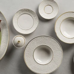 Damasco Gourmet Set di 2 piatti da zuppa bianchi e oro