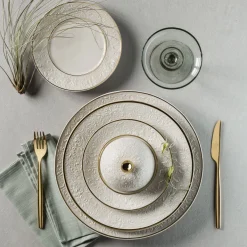 Damasco Gourmet Set di 2 piatti da zuppa bianchi e oro