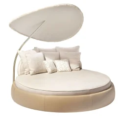 Daybed da esterno Siesta rotondo in tessuto beige con parasole