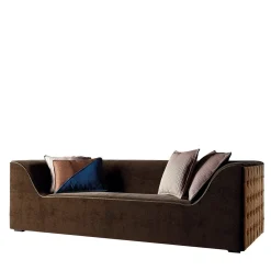 Divano Capitonné in velluto mohair e pelle scamosciata