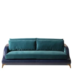 Divano Couch pelle blu e velluto ottanio