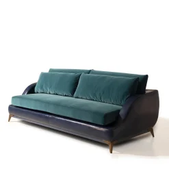 Divano Couch pelle blu e velluto ottanio