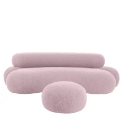 Divano curvilineo Nefelibata Composizione 4.1 con Pouf in Bouclé rosa