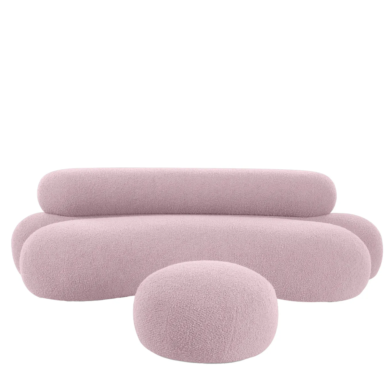 Divano curvilineo Nefelibata Composizione 4.1 con Pouf in Bouclé rosa