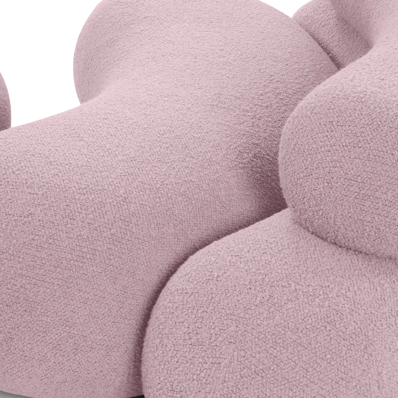 Divano curvilineo Nefelibata Composizione 4.1 con Pouf in Bouclé rosa