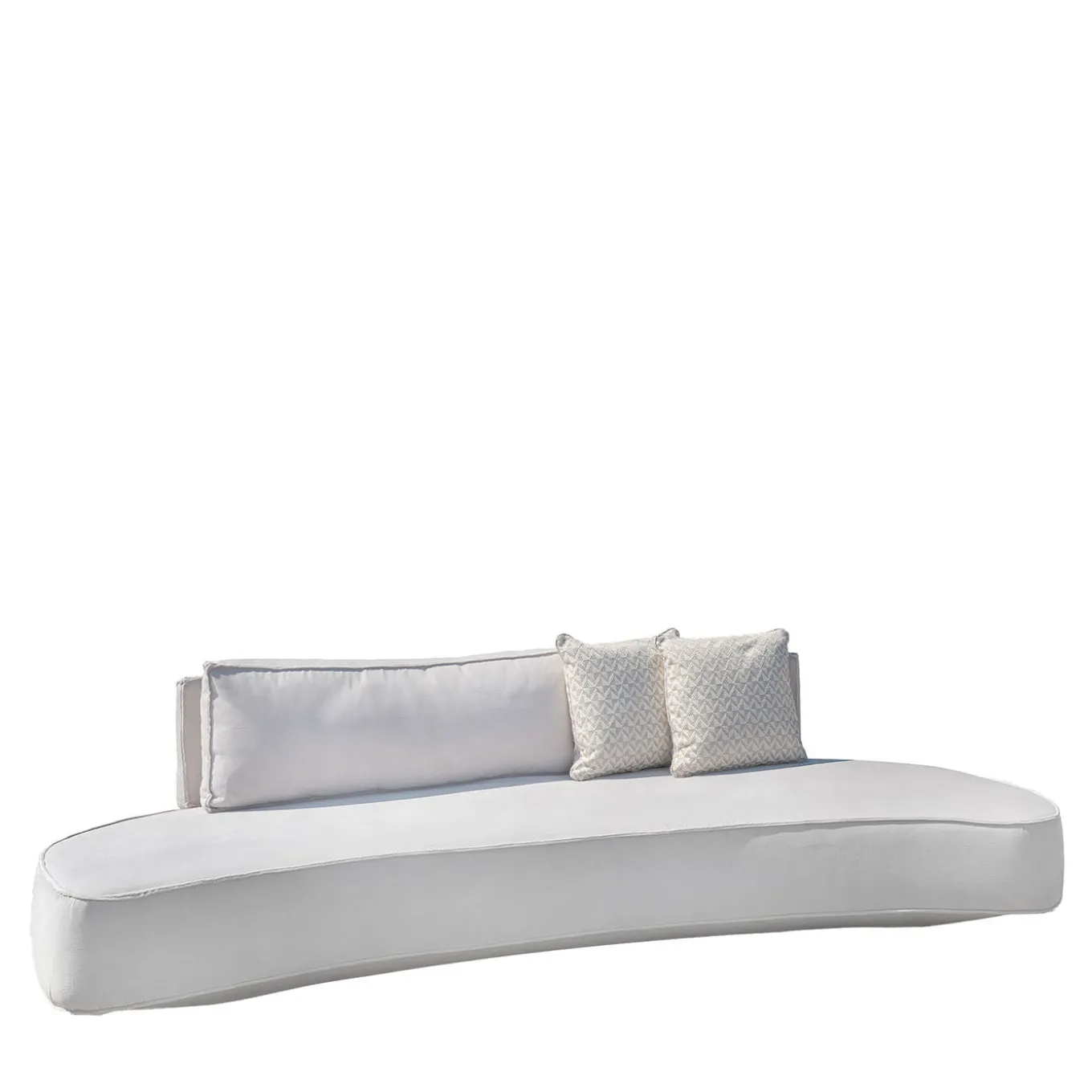 Divano da esterno Cayman Curvo in tessuto bianco con cuscini