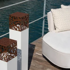 Divano da esterno Cayman Curvo in tessuto bianco con cuscini