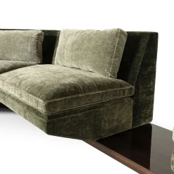 Divano Modulare a L con Pouf in Velluto Verde 