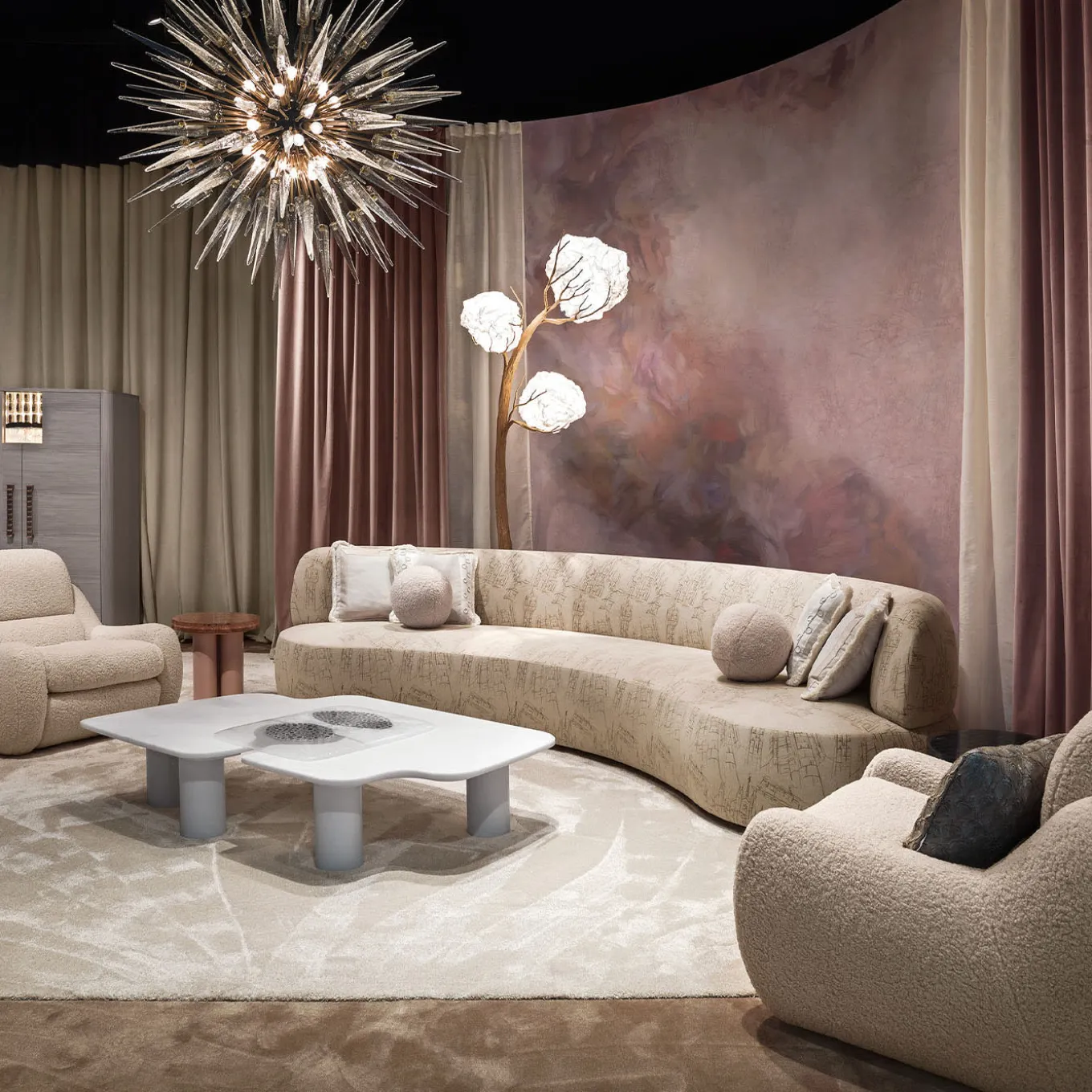 Duse Cityscape - Divano in tessuto beige ricamato