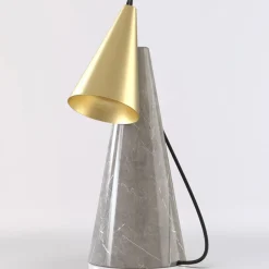 ED038 Lampada da tavolo in pietra grigia e ottone