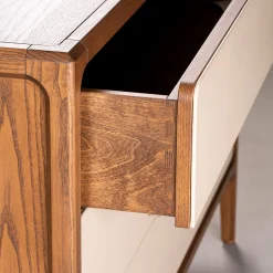 1201/F Comò a 3 cassetti rivestito in pelle beige di Libero Rutilo