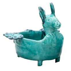 Figurina Asino con Ali in Ceramica Azzurro Chiaro