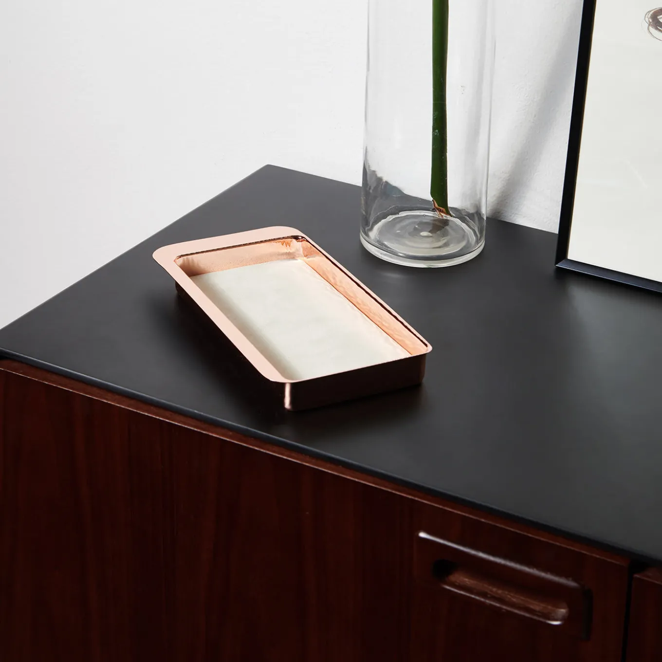 Firenze Vassoio rettangolare a tasca vuota in rame e bianco crema