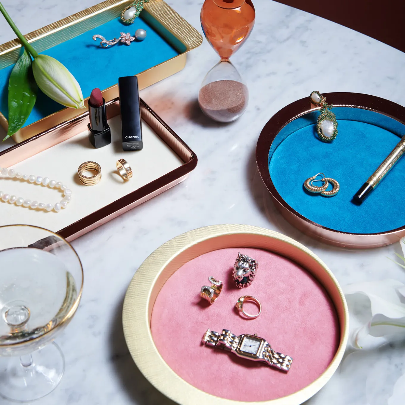 Firenze Vassoio rettangolare a tasca vuota in rame e bianco crema