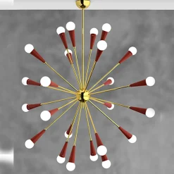 Galassia Lampadario a 24 luci in metallo rosso e ottone