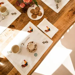 Gallo Multicolor Set di 2 tovagliette ricamate in avorio