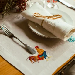 Gallo Multicolor Set di 2 tovagliette ricamate in avorio