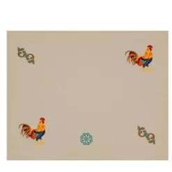 Gallo Multicolore Set di 2 tovagliette ricamate color taupe