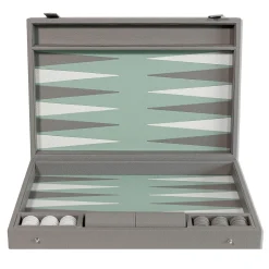 Gioco da tavolo Backgammon Box 45 in pelle grigia Luna