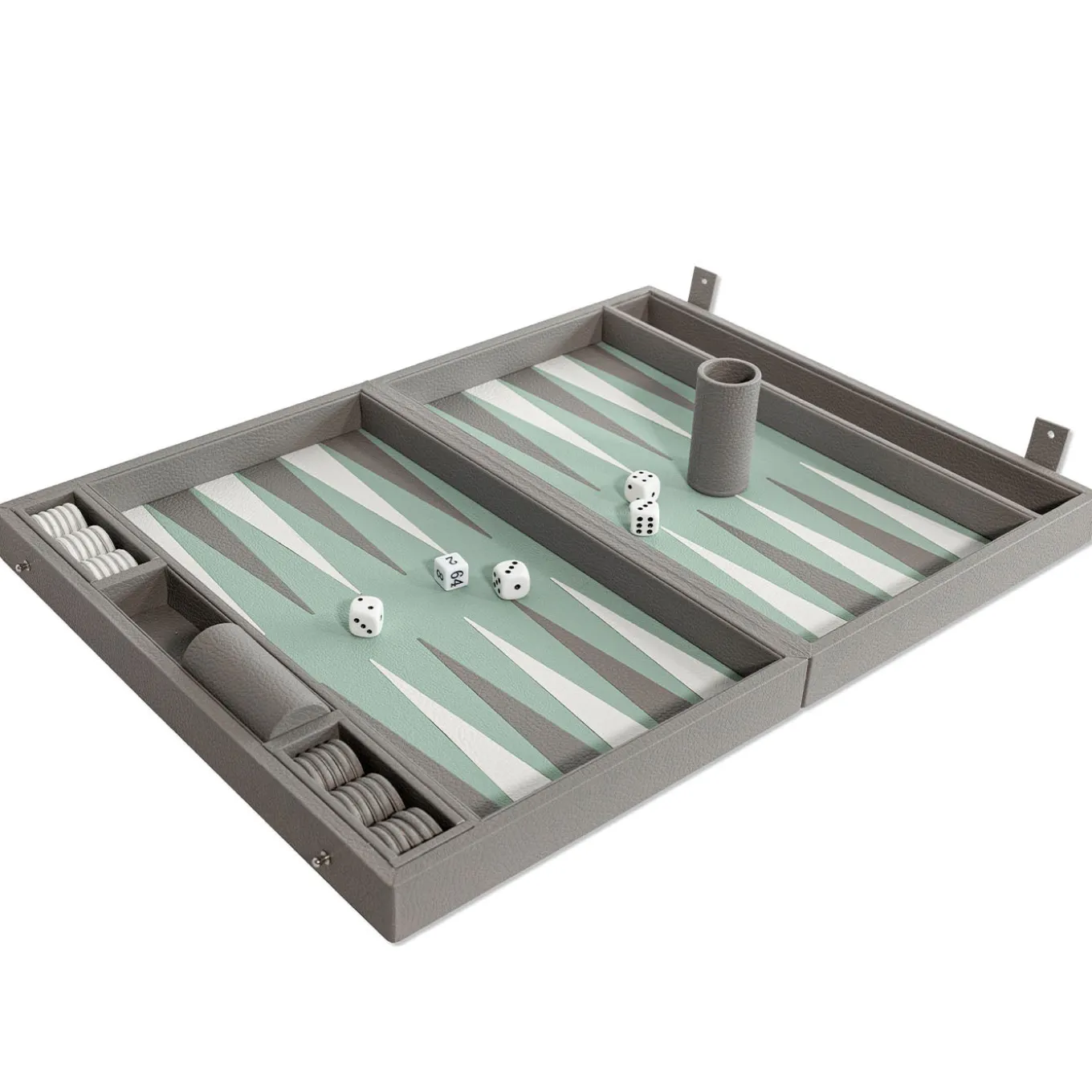 Gioco da tavolo Backgammon Box 45 in pelle grigia Luna