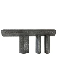 Imperfetto Console asimmetrica a tre gambe in metallo liquido di latta