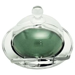 Inglese Vassoio rotondo per formaggi con coperchio a cupola di cristallo e coltello