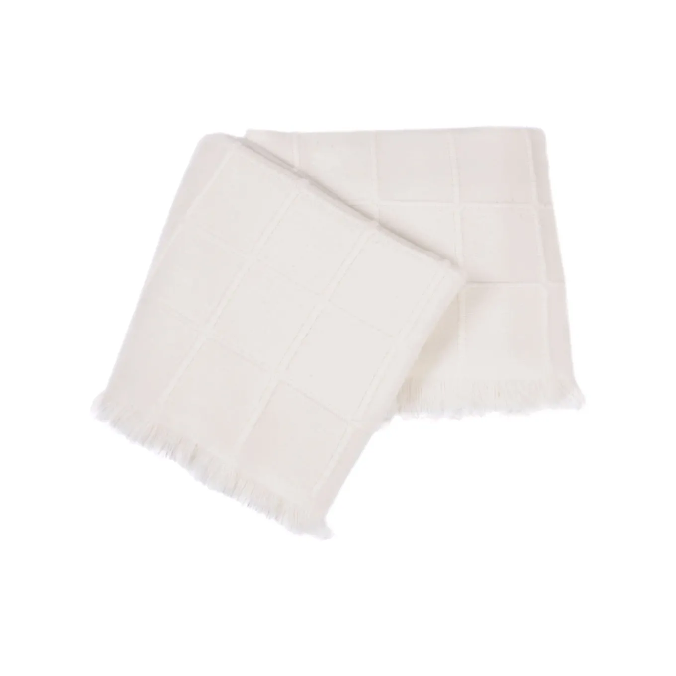 Kimberly Crema 100% Cashmere Doppio Plaid con frange corte laterali