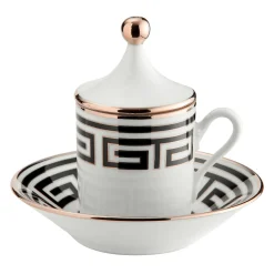 Labirinto Nero Set di 2 tazze da caffè espresso con coperchio e piattino