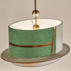 Lampada a sospensione La Paglietta verde e avorio