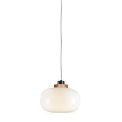 Lampada a sospensione Legier in vetro bianco opale con dettaglio in bronzo
