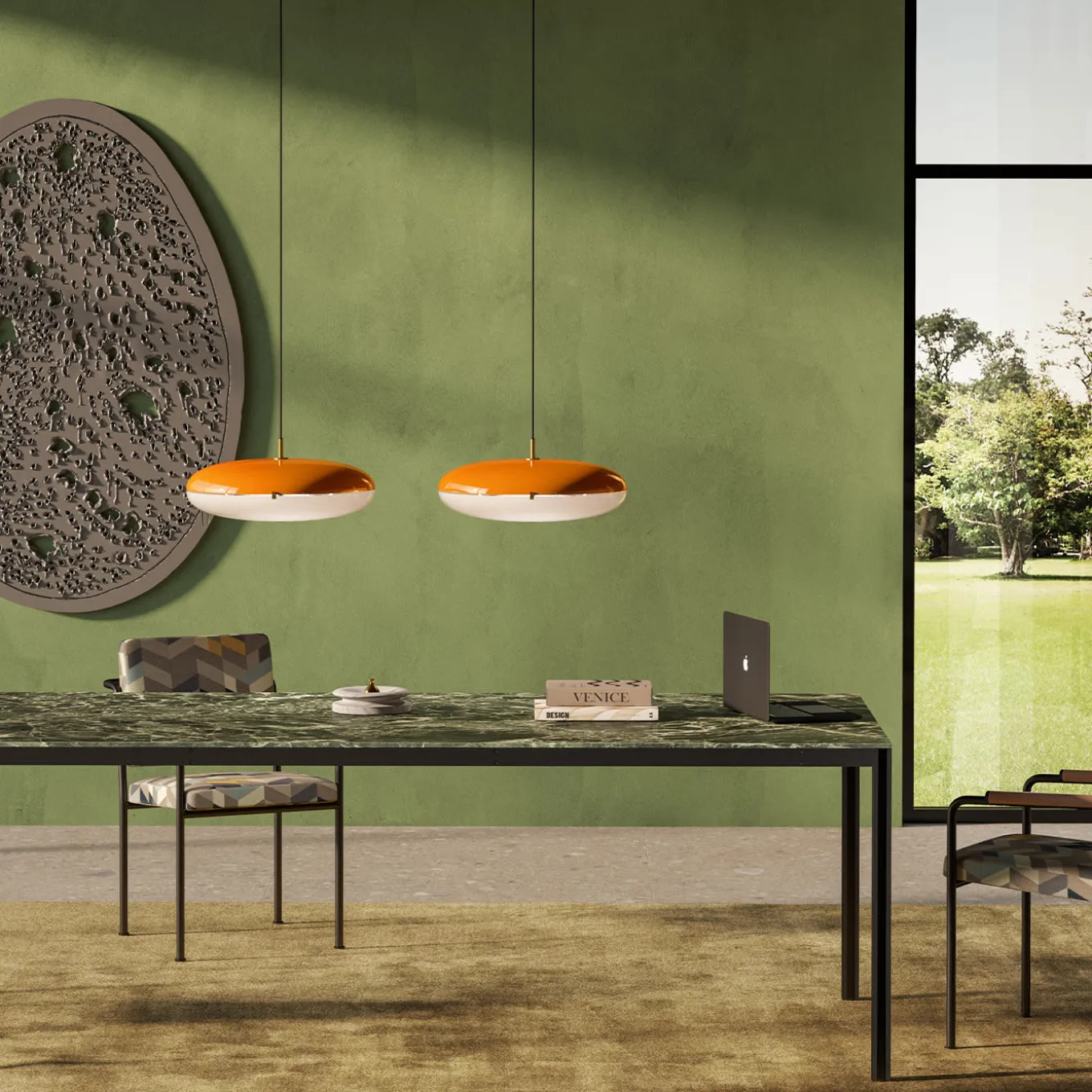 Lampada a sospensione Luna Orange di Gio Ponti