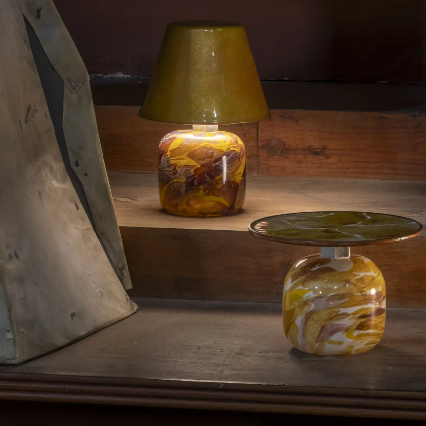 Lampada Alchimie in vetro di Murano giallo antico