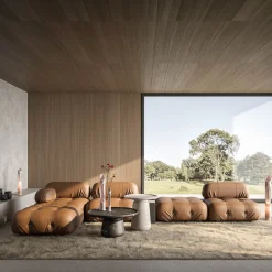 Lampada Armonia L in marmo Egeo rosa di Jacopo Simonetti