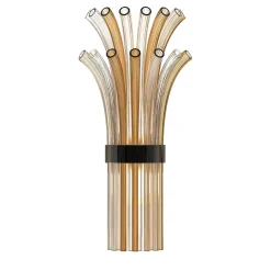 Lampada da parete a 2 luci in vetro di Murano color fumè e cristallo trasparente