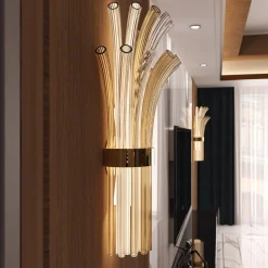 Lampada da parete a 2 luci in vetro di Murano color fumè e cristallo trasparente