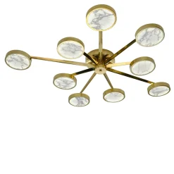 Lampada da soffitto Costellazione Asimmetrica a 9 luci in Ottone e Marmo