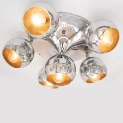 Lampada da soffitto cromata a 6 luci 1960 Reggiani